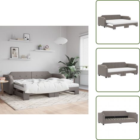 The Living Store Divano Letto Estraibile con Materassi Tortora 100x200cm Tessuto - Letto estraibile