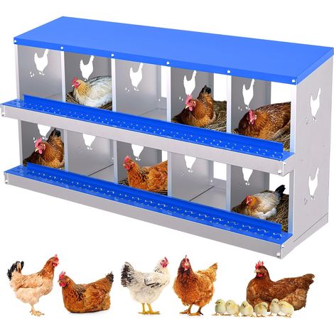 Pondoir Poules 10 Compartiments en Acier Galvanisé - avec Bac de Récupération - Mural ou Posé - 136 x 43 x 67 cm (1/5)