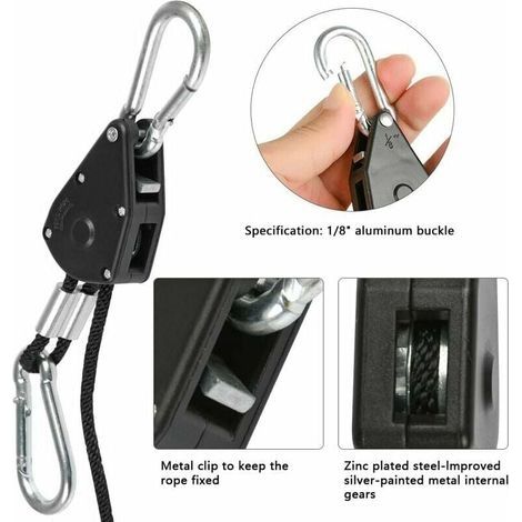 4 Ratschenseile mit Haken für Lampen oder Pflanzen, verstellbares Hakenseil, 200 cm lang (2 Paare) (1/4)