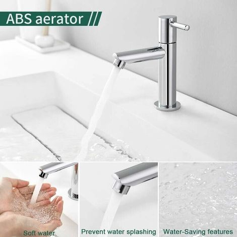 Robinet d'évier d'eau froide uniquement, mélangeur d'évier de surface durable en acier inoxydable argenté, robinet de lavabo pour toilettes invités, 270g (1/4)