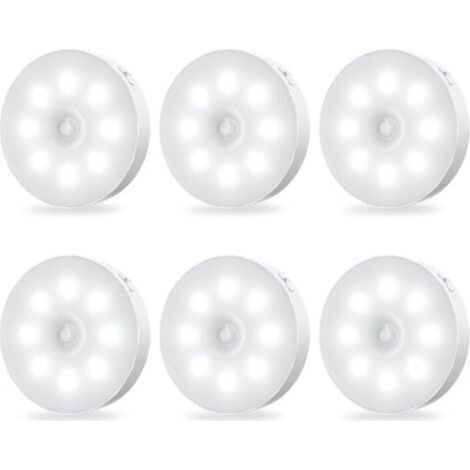 Luces LED recargables con sensor de movimiento para armarios – Paquete de 6, autoadhesivas, brillo constante, inalámbricas