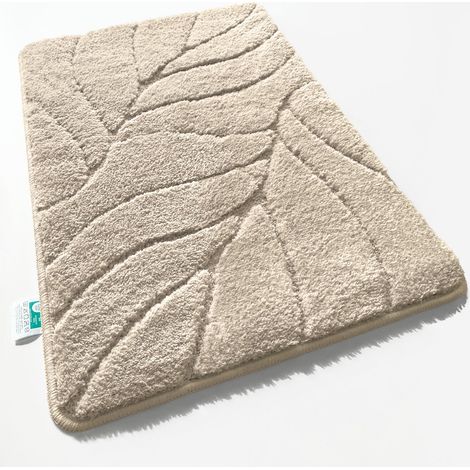 Badematte Maris Flauschiger Badvorleger mit Blattstruktur Ivory 80 x 150 cm