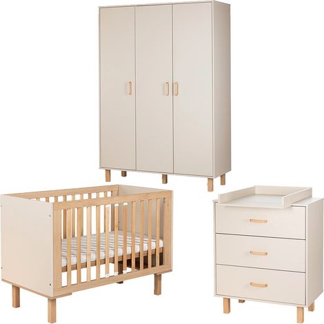 LAURA Chambre bébé armoire commode et lit évolutif 120x60 Champagne + plan à langer commode