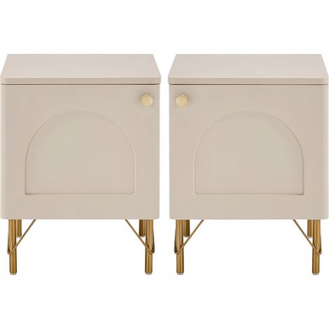 Lot de 2 tables de chevet avec 1 porte – Beige et doré - ALOBARA (1/5)