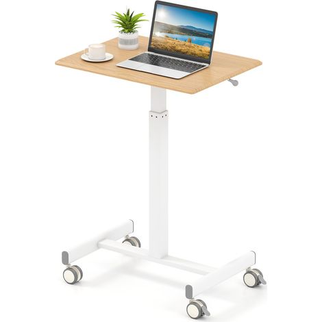 COSTWAY Tavolino da Divano e Letto con Ruote Bloccabili, Tavolino Porta PC Regolabile in Altezza con Pistone a Gas, Ruote Lisce, Base a Forma di H, Ideale per Lavorare e Mangiare (1/5)
