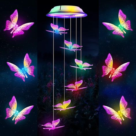 Solaire Carillon Éolien LED Papillon pour Jardin Étanche Changement De Couleur LED Carillons Romantique Décoration Extérieure pour Terrasse, Jardin Cadeau (1/5)