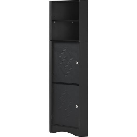 Armario esquinero de baño negro de aglomerado 36,5 x 36,5 x 155 cm (1/5)
