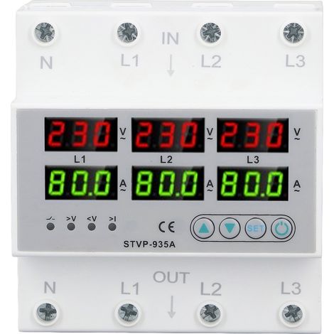 Protecteur de surtension 80A, dispositif de protection à réinitialisation automatique triphasé, voltmètre sur Rail DIN, ammètre AC220V AC380V (1/5)
