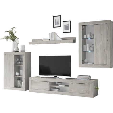 Conjunto de muebles de salón KALO – Almacenamiento espacioso – Gris claro efecto madera – Diseño moderno y elegante