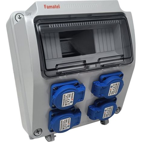 Caja precableada de 9 módulos 4 tomas 2P+TTL 16A IP44 Famatel 3957.4