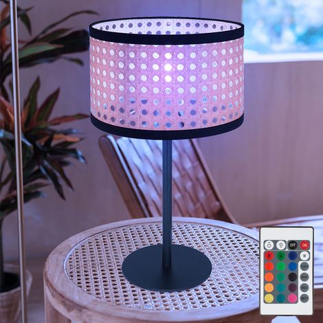 Tischleuchte Tischlampe rund Bambus-Optik, Wohnzimmerleuchte Nachttischleuchte rund, Fernbedienung dimmbar, 1x RGB LED 4,8W 470Lm warmweiß, H 40 cm