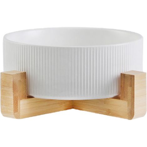 2 Gamelles en céramique avec support en bois, bol antidérapant 700ml pour chien, accessoire alimentation museau plat (1/5)