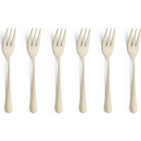 Lot de 6 fourchettes à Dessert Design élégant Fourchettes à gâteau en Acier Inoxydable avec Finition PVD Champagne satiné 14,3 cm Inoxydable et Passe au Lave-Vaisselle (1/5)