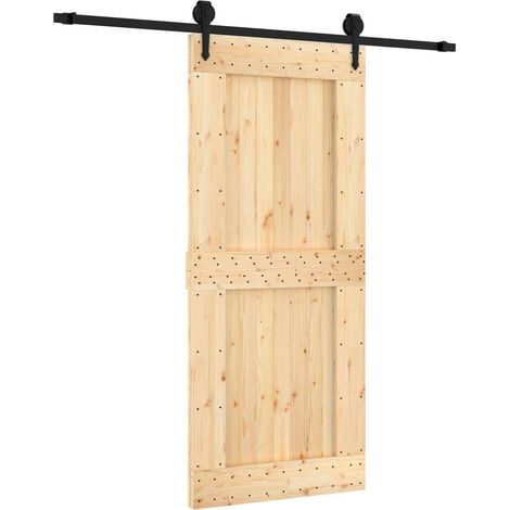 Sliding Door Natural and Black 90 x 210 cm Solid Pine Wood vidaXL (1/5)