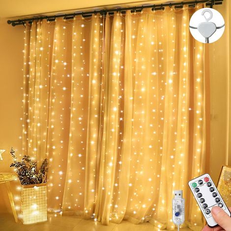 Rideau lumineux LED, 300 diodes, 3 mètres, télécommande, résistant à l'eau, 8 modes, pour la décoration intérieure, les fêtes, le jardin et les événements.-AquaForge (1/5)