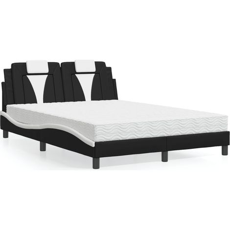 Bett "Viana" mit Matratze Schwarz und Weiß 140x200 cm Kunstleder