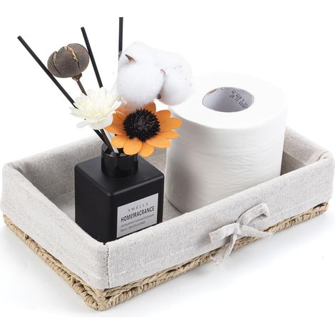 Panier Papier Toilette,Panier Osier Rangement,Panier Salle de Bain,Corbeille Osier pour Rangement Papier Toilette,À Poser sur Le Réservoir WC ou Le Comptoir de Salle de Bain,Décor Maison25 x 15 x 6cm (1/5)