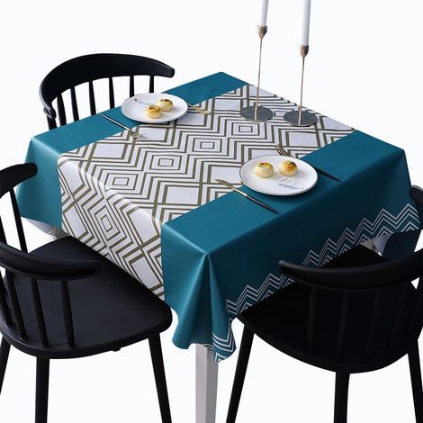 Nappe de Table PVC,Nappe rectangulaire,Nappe rectangulaire Anti Tache,Nappe Impermeable,Nappe Tache pour Picnic,Exterieur,Jardin,Géométrie,(Bleu)140x180cm (1/5)