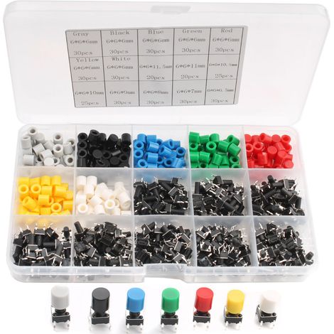 8 valores 420 piezas de microbotones táctiles, botón pulsador momentáneo, mini botón pulsador, microinterruptor de 4 pines, para llave remota de automóvil Arduino (6 mm x 6 mm) (1/5)