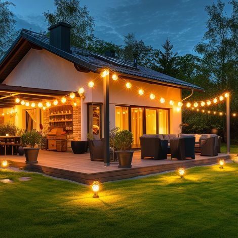 2x LED Außenleuchte Lichterkette Gartenleuchte Solar Schwarz Hanfseil L 460 cm (1/5)