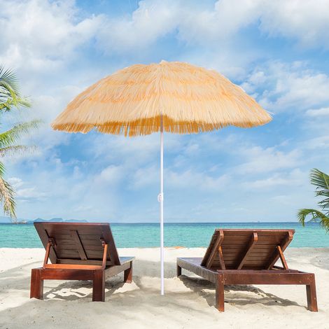 Parasol de Plage Jardin Design Hawai 160 cm Raphia Artificiel Beige (1/5)