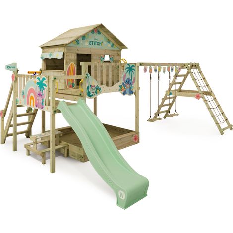 Parque infantil de madera Wickey Disney Saga con Columpio y Arenero en verde claro