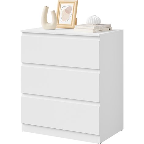 Woltu – Commode blanche 3 tiroirs – Meuble rangement en bois d’ingénierie – Dimensions 60x40x70 cm – Design minimaliste et élégant