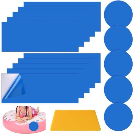 16 Patchs de Réparation Piscine, 10 Rectangles PVC Bleu, 5 Ronds Étanches, 1 Spatule pour Spa Gonflable (1/5)