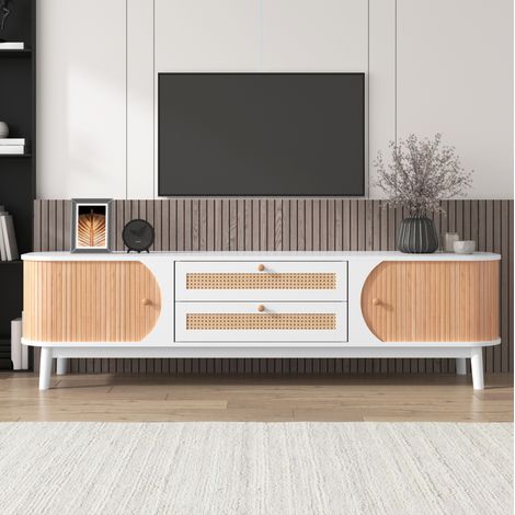 Meuble TV rangement bois blanc 170 cm naturel epure OKMYHOME (1/5)