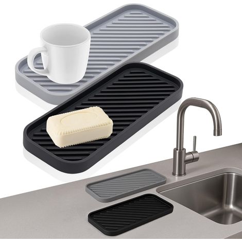 Porta spugna in silicone per lavello da cucina, organizer in silicone per lavello da 2 pezzi, tappetino scolapiatti, tappetino spugna