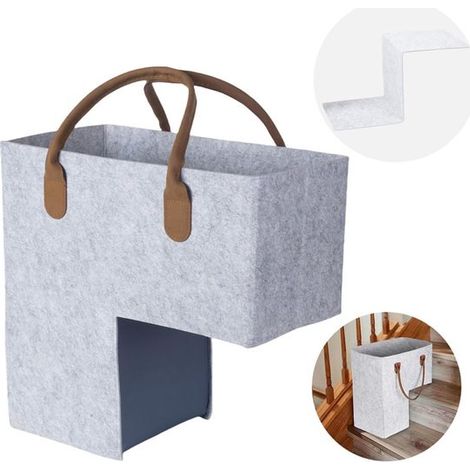 Panier d'escalier résistant avec poignée en cuir pour escaliers recouverts de moquette - gris (1/4)