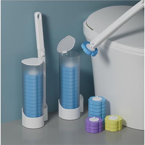 Brosse WC jetable avec 12 recharges de nettoyant éponge pour lavabo, baignoire, lavabo (1/5)