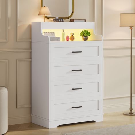 Commode Scandinave 4 Tiroirs avec LED - Meuble de Rangement Blanc - avec Étagère LED Lumineuse - Buffet de Chambre à Coucher Moderne (1/5)