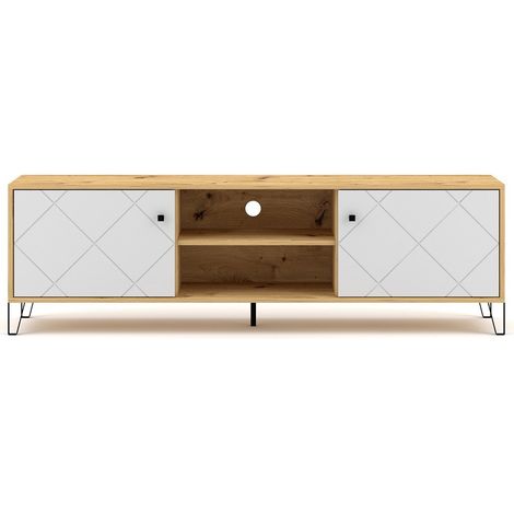 Grand meuble TV BILBAO coloris chêne et blanc mat 183,4 cm (1/5)