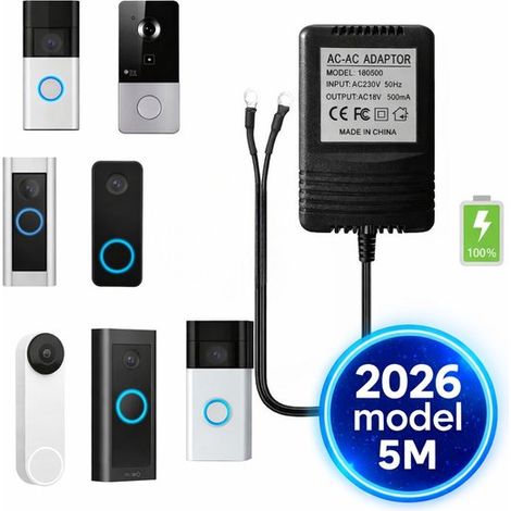 Adaptateur d’alimentation pour sonnette vidéo – Transformateur 230V – 18V – 500 mA – Universel – Compatible avec la plupart des sonnettes (1/5)