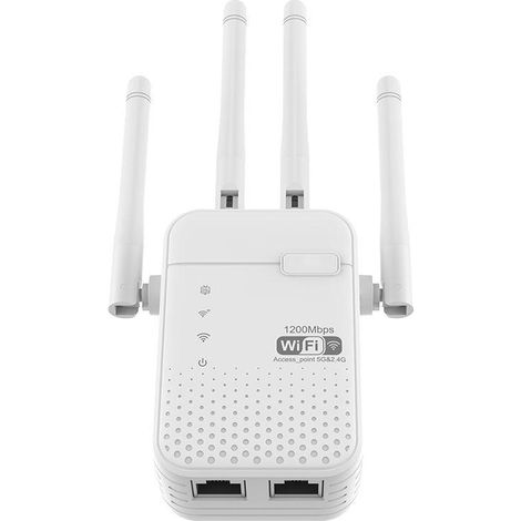 Amplificateur de signal WiFi double bande GREEN LYCA, AC1200M (300 Mbps + 867 Mbps), 4 antennes - Blanc (1/5)