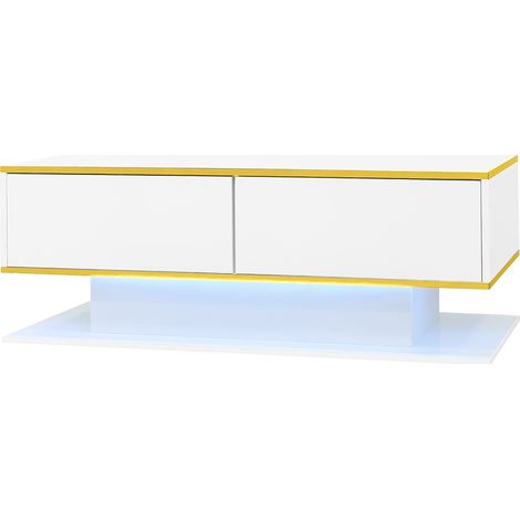 808045cm Couchtisch Höhenverstellbarer Kaffeetisch mit Verstecktem Stauraum und 2 Schubladen,Sofatisch mit LED-Leuchten,Hochglanz-Wohnzimmer-Beistelltisch,Wohnzimmertisch aus gehärtetem Glas,Schwarz (1/5)