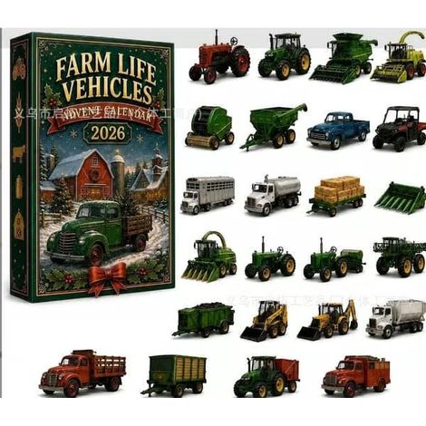 Calendrier de l'Avent Père Noël en verre de mer 2026 – Compte à rebours de Noël avec le petit Père Noël – Véhicules agricoles (1/5)