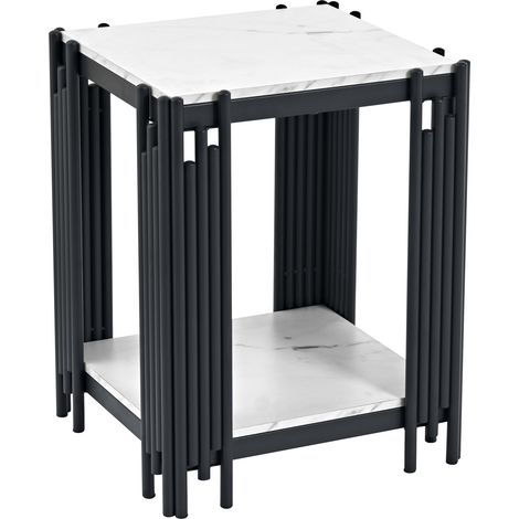 GagaTable de nuit métal noir 2 étagères effet marbre H55 L43 P40 cm (1/5)