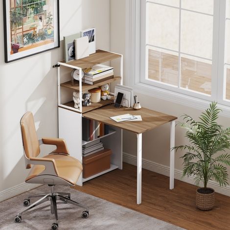 Escritorio plegable con estantería de madera 105 x 60 cm OKMYHOME (1/5)