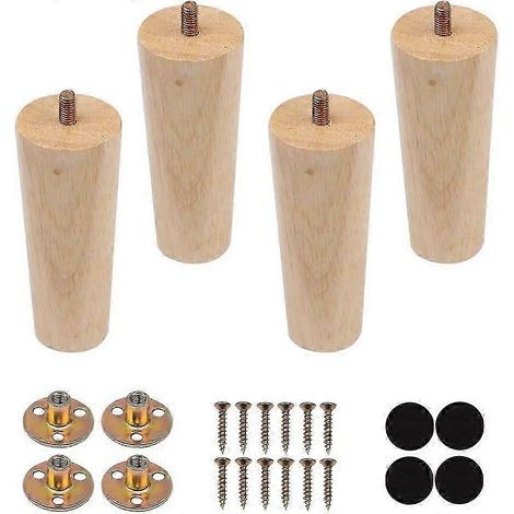 Ensemble de 4 pieds de meubles en bois massif, pieds de canapé de 12 cm, pieds de meubles de rechange en bois, pieds de meubles fuselés, avec vis M8. (1/5)