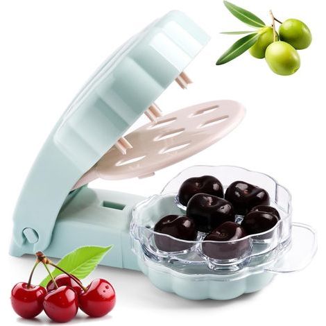 Denoyauteur Cerise, Denoyauteur Olives, Dénoyauteur Cerise Outil, Outil Dénoyauteur de Cerises Portable avec 6 Trous Individuels Est de 10.8×19.5 CM, pour Les Fruits Cerises, Baies (Vertes) (1/5)