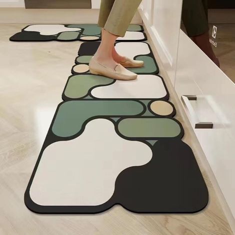 Green Kitchen Rugs 2 Pieces (40 x 60 cm + 40 x 120 cm) - Black Kitchen Rugs Non-Slip Washable Kitchen Floor Mats MUMU (1/4)