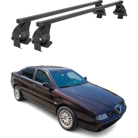 OMAC Dachträger Querträger Stahl für Alfa Romeo 166 1998-2007 – Abschließbar – City-Crash-getestet – DIN 75302:2019 – ISO/PAS 11154:2006 – Max. 50 kg Schwarz (1/5)