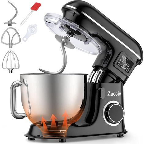 1500W 8L Multi-Function LCD Screen Pastry Robot + Fermentation Function Mixer Mixer with Whisk, Beater, Hook and Splash Guard, 6 Speeds (Black) (1/5)
