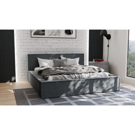 Polsterbett Doppelbett ALDANA 120x200cm Komplettset in Stoff Puente Dunkelgrau