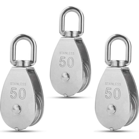 M50 Poulie Simple en Acier Inoxydable 304, 50MM Seul Poulies Bloc Rouleau, Grue Pivot Crochet Lisse Fil Corde Câble Chargement 400Kg (3 Pièces) (1/5)