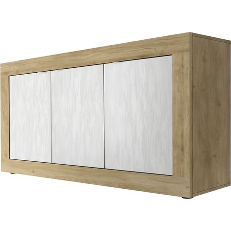 Buffet 3 Türen Kollektion ACCESS. Farbe Weiß und helles Eichenholz