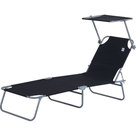 Chaise longue pliante , chaise longue de jardin avec pare-soleil, chaise longue avec dossier réglable en 4 positions, chaise longue de camping, supporte jusqu'à 120 kg, convient pour le jardin, le bal