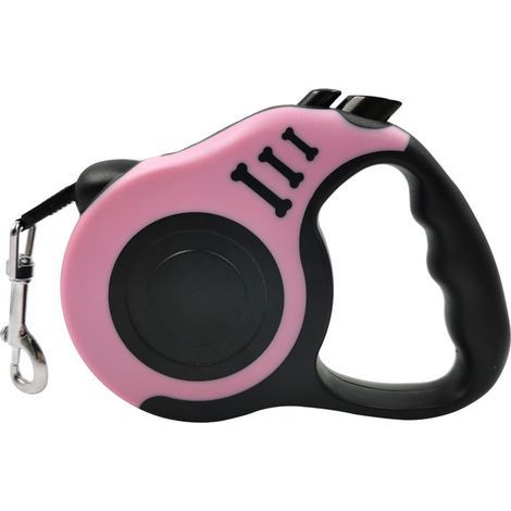 Laisse rétractable automatique 3 m, poignée ergonomique antidérapante, rose – (1/2)